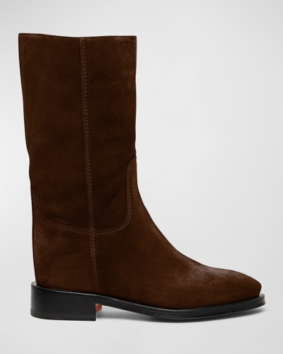 Santoni Fleeces Suede Tall Boots In Brown