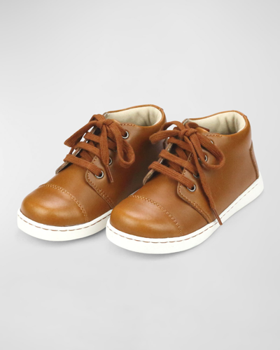 L'amour Shoes Boy's Evan Leather Mid-top Sneakers, Baby/toddler/kid In Camel