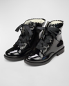 L'amour Shoes Girl's Josephine Scalloped Patent Leather Boots, Baby/toddler/kid In Patent Black