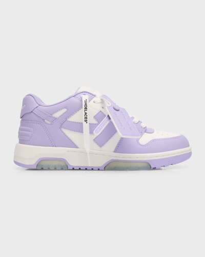 Off-white Men's Out Of Office Leather Low-top Sneakers In White Lilac