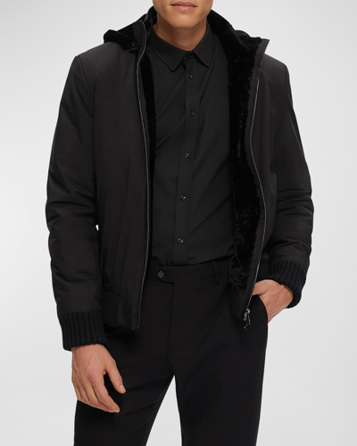 Gorski Mens Jacket With Lamb Lining And Detachable Hood In Black