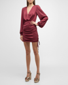 Ramy Brook Foxy Long-sleeve Mini Dress In Cabernet