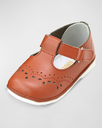 L'amour Shoes Girl's Birdie Leather Cutout T-strap Mary Janes, Baby/toddler/kids In Cinnamon