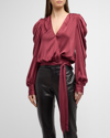 Ramy Brook Pauline Cropped Wrap Top In Cabernet