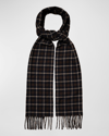 Eton Check Wool Fringe Scarf In Brown