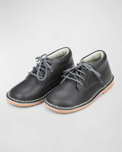 L'amour Shoes Boy's Tuck Leather Mid-top Lace-up Shoes, Baby/toddler/kid In Dark Grey