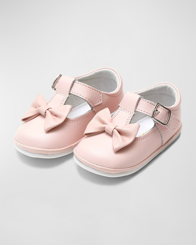 L'amour Shoes Kids' Minnie Bow Leather Mary Janes, Baby In Pink