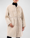 GORSKI REVERSIBLE COLLARLESS LAMB SHEARLING BELTED COAT