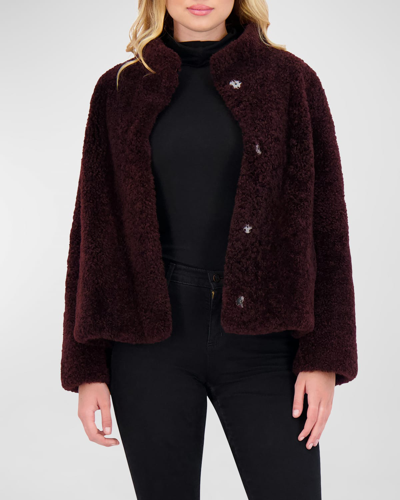 Gorski Cashmere Goat Shearling Jacket In Dark Burgundy