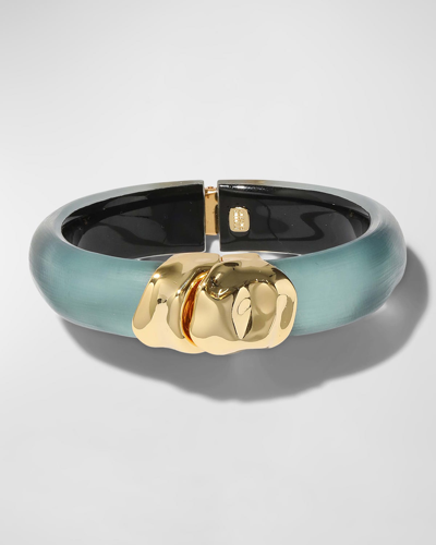 Alexis Bittar Molton Gold Hinge Bracelet In Teal/gold