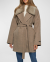 GORSKI WOOL-CASHMERE BELTED JACKET WITH DETACHABLE TOSCANA SHEARLING LAMB COLLAR TRIM