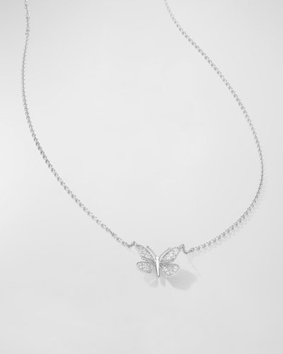 Mimi So 18k White Gold Butterfly Pave Diamond Necklace In Metallic