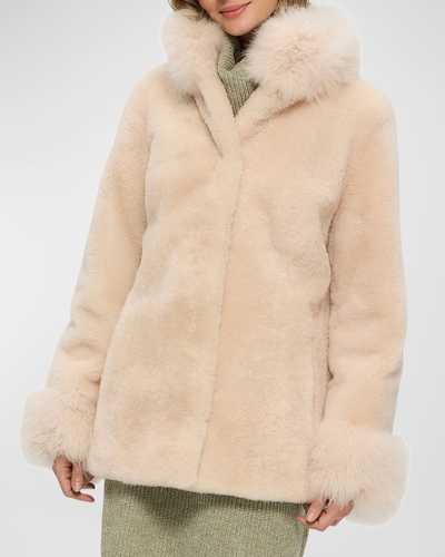 Gorski Sheared Cashmere Goat Fur Jacket With Long-hair Cashmere Goat Fur Collar & Cuffs In Light Beige