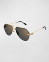 Cartier Men's Ct0427sm Metal Aviator Sunglasses In 005 Grey Gold
