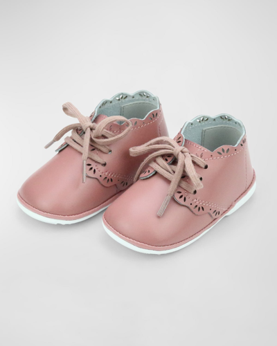 L'amour Shoes Kids' Girl's Bella Leather Scalloped Booties, Baby In Rose