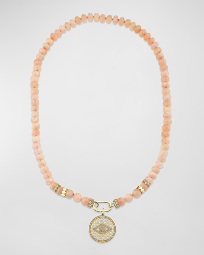 Sydney Evan 14k Yellow Gold Multi Marquise Rondelle Morganite Beaded Necklace With Clip-on Fishnet Charm