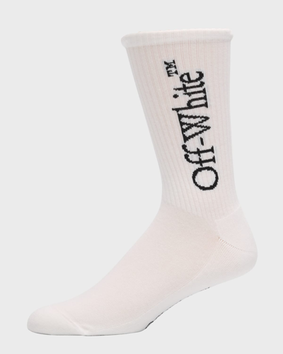 Off-white Men's Big Logo Bookish Mid-calf Socks In Placid Blue