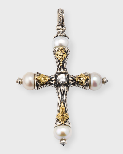 Konstantino Mixed Metal White Sapphire Cross With Pearls In Multi