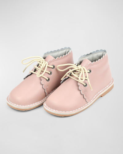 L'amour Shoes Girl's Georgie Scalloped Leather Lace-up Boots, Baby/toddler/kid In Dusty Pink