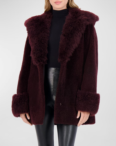 Gorski Cashmere Goat Shearling Parka Jacket With Cashmere Goat Hood Trim And Cuffs In Dark Burgundy