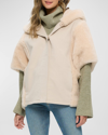 Gorski Sheared Cashmere Goat Fur-paneled Hooded Short-sleeve Cashmere Jacket In Light Beige