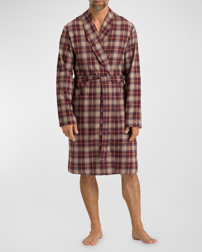 Hanro Men's Cozy Comfort Flannel Robe In Homey Check