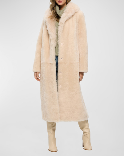 Gorski Sheared Cashmere Goat Fur Long Coat With Long-hair Cashmere Goat Fur Collar In Light Beige