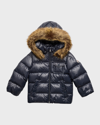 MONCLER KID'S QUILTED PUFFER FAUX FUR JACKET