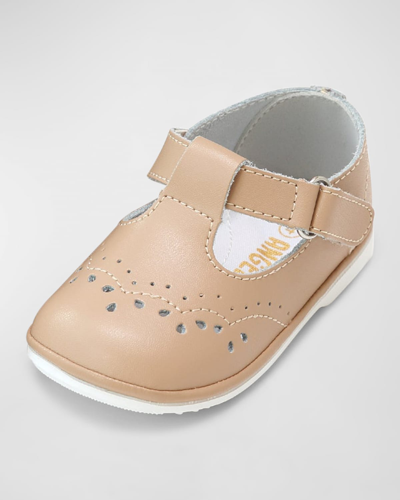 L'amour Shoes Girl's Birdie Leather Cutout T-strap Mary Janes, Baby/toddler/kids In Latte