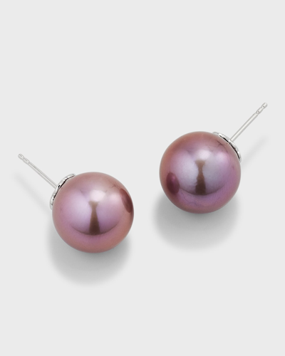Belpearl 18k White Gold 13mm Kasumiga Purple Pearl Earrings