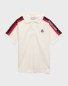 Moncler Kids' Boy's Polo Shirt W/ Tri Stripes & Logo In White