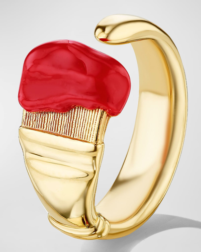 Mimi So 18k Yellow Gold Parsons Red Enamel Brush Ring