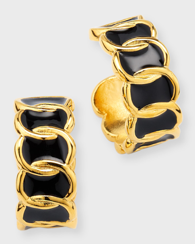 Kenneth Jay Lane Black Enamel Post Hoop Earrings