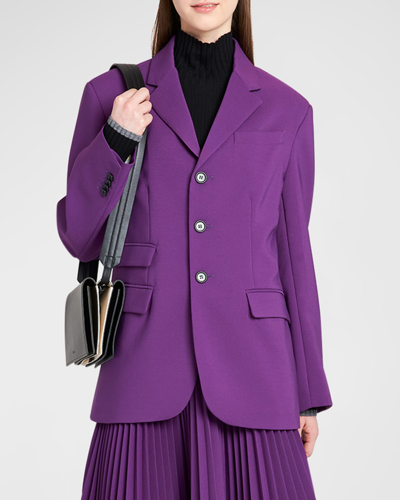 Plan C Relaxed Blazer Jacket With Flap Pockets In Aubergine