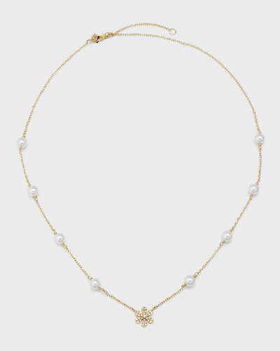 Pearls By Shari 18k Akoya Pearl And Pave Diamond Flower Tin Cup Necklace In Gold