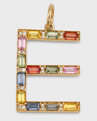 Kastel Jewelry Initial E Pendant With Multicolor Sapphires And Diamonds In Gold