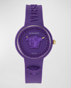 VERSACE 39MM MEDUSA POP WATCH WITH SILICONE STRAP AND MATCHING CASE, PURPLE
