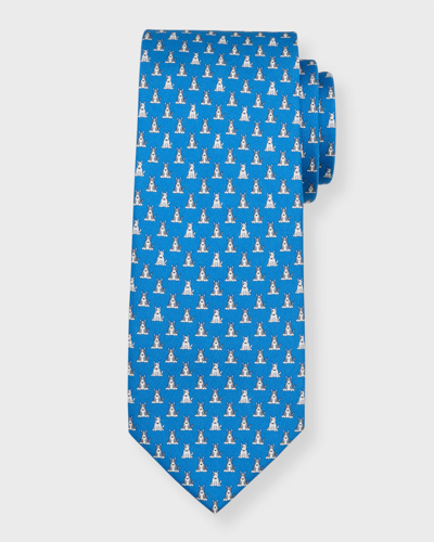 Ferragamo Men's Terrier-print Silk Tie In F. Azzurro