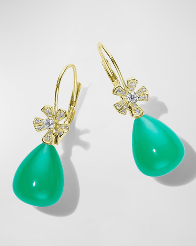 Mimi So 18k Yellow Gold Wonderland Chalcedony & Diamond Drop Earrings In Green