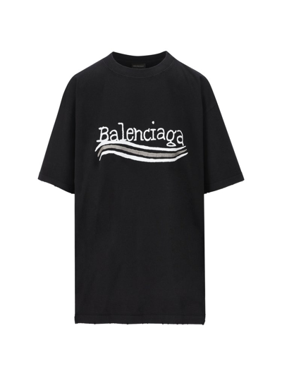 Balenciaga Oversize Hand Drawn Political Logo Graphic T-shirt In Black,white