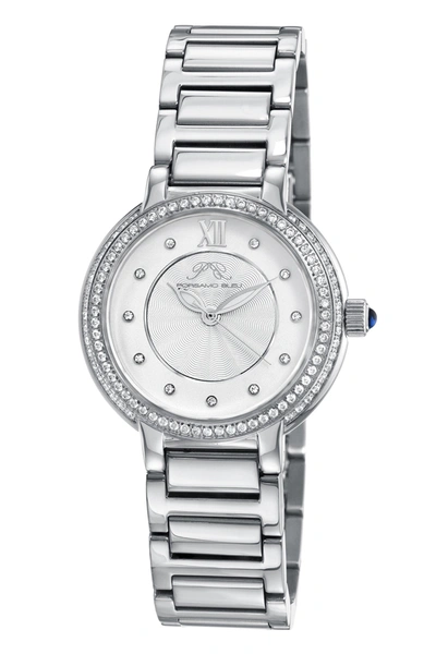 Porsamo Bleu Stella Women's Silver Tone Crystal Watch With Guilloche-sunray Dial In Grey