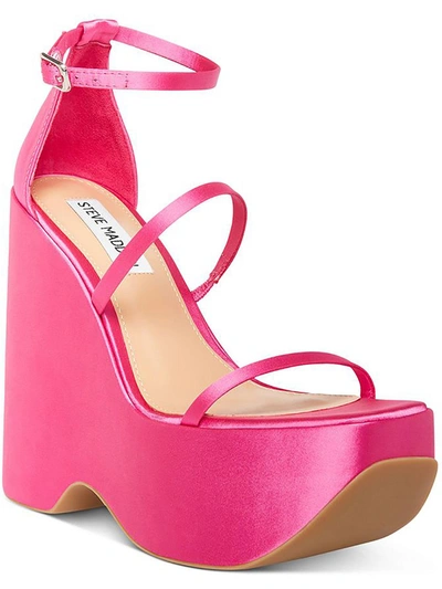 Steve Madden Varia Womens Satin Strappy Wedge Heels In Pink