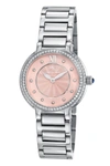PORSAMO BLEU STELLA WOMEN'S SILVER TONE CRYSTAL WATCH WITH BABY PINK GUILLOCHE-SUNRAY DIAL