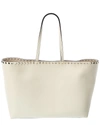 VALENTINO GARAVANI ROCKSTUD LARGE GRAINY LEATHER SHOPPER TOTE