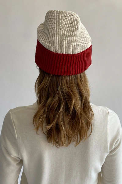 Donni Two Tone Organic Cotton Beanie In Beige