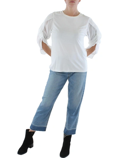 Kobi Halperin Veronica Womens Solid Ruffled Pullover Top In White