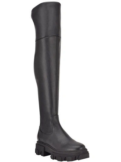 Calvin Klein Jeans Est.1978 Linnie Womens Faux Leather Lug Sole Over-the-knee Boots In Black