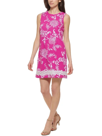 Jessica Howard Petites Womens Lace Trim Knee Shift Dress In Pink