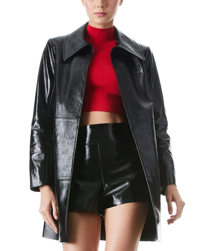 Alice And Olivia Logan Faux Patent-leather Coat In Black