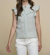 RINO AND PELLE GANET EYELET RUFFLE BLOUSE IN MILKY GREEN